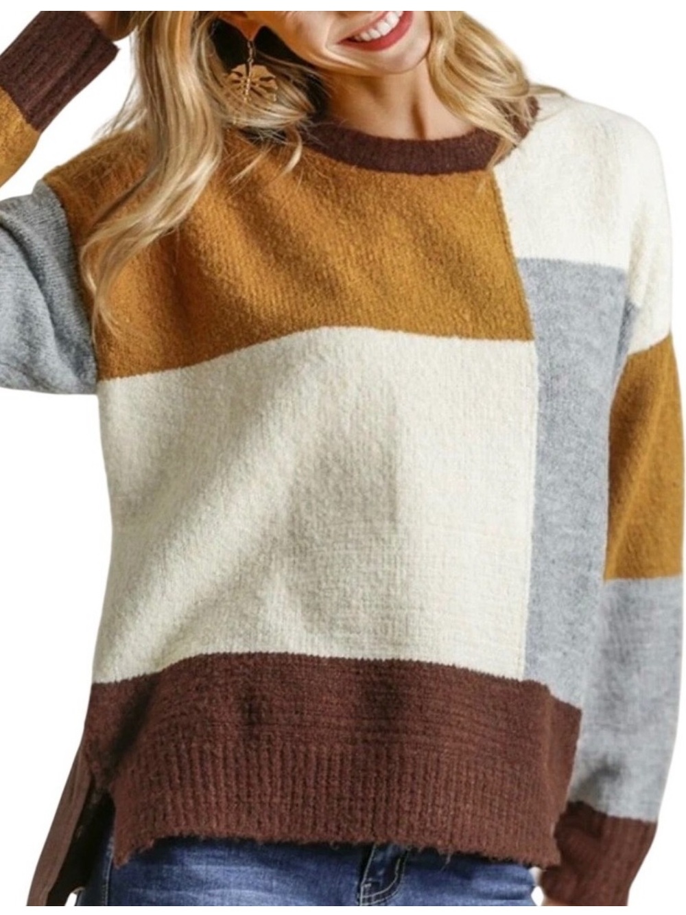 NWT Umgee Colorblock Patchwork Sweater